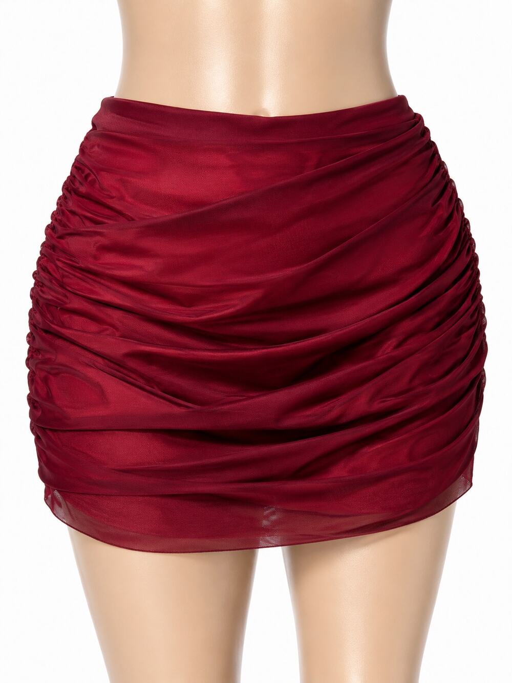 Oh Polly Burgundy Ruched Mesh Mini Skirt - Size 8 - Y2K